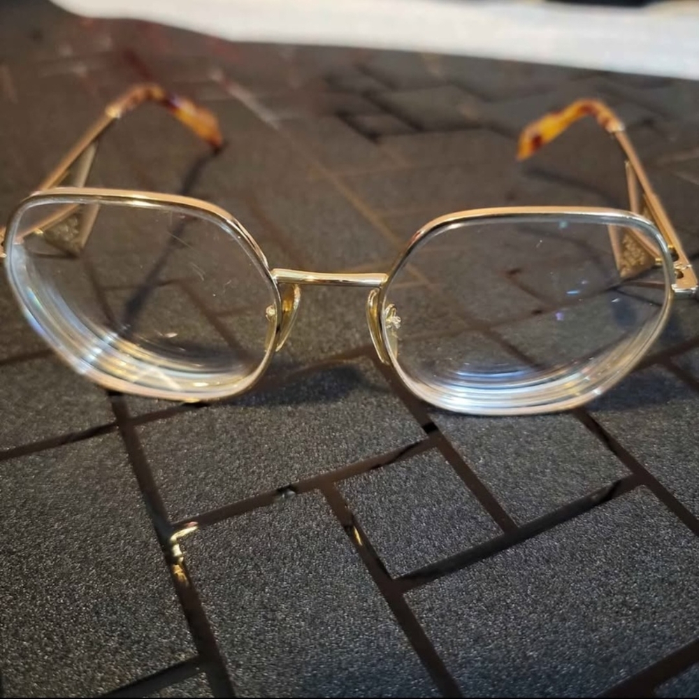 Prada Men's Glasses with Gold and Brown Accents - Picture 3 of 3